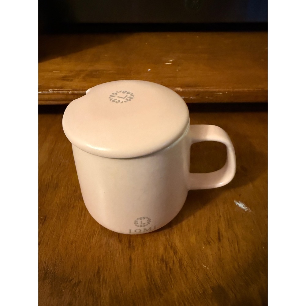 Lomi Pink Ceramic Mug with Lid Matte Finish Minimalist Coffee Tea Cup